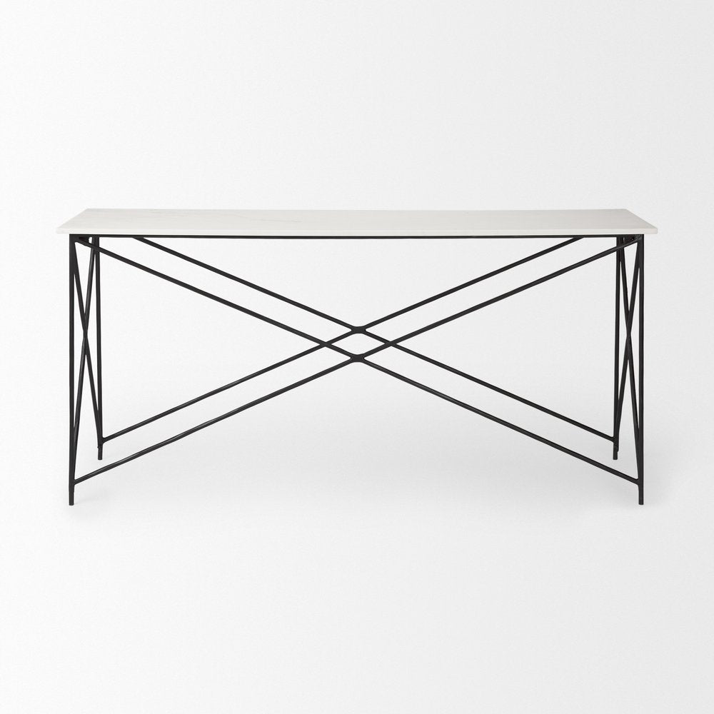 59" White and Black Genuine Marble and Metal Console Table HomeRoots