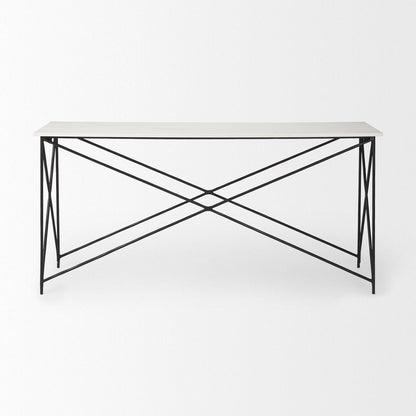 59" White and Black Genuine Marble and Metal Console Table HomeRoots