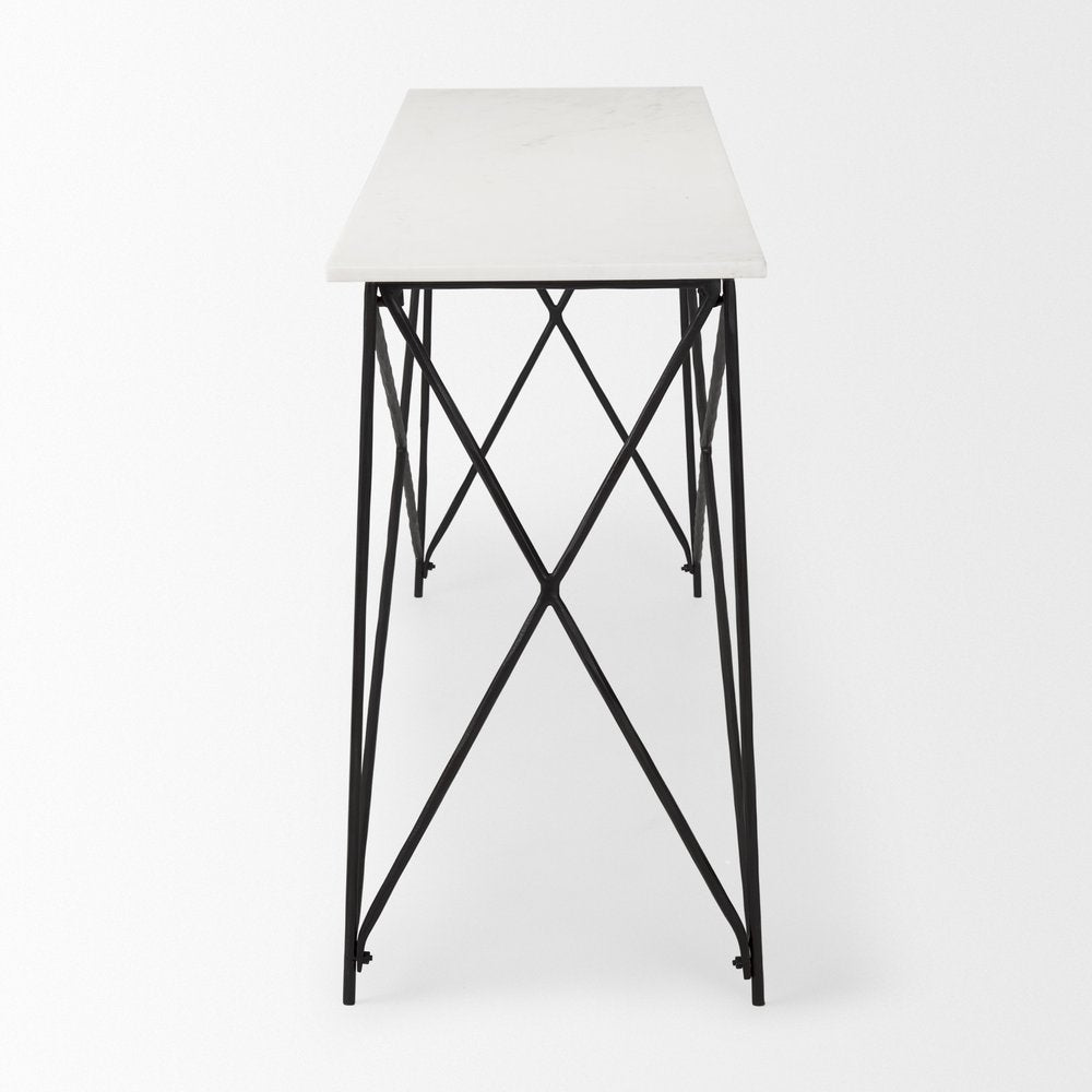 59" White and Black Genuine Marble and Metal Console Table — view 4