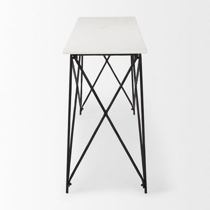 59" White and Black Genuine Marble and Metal Console Table HomeRoots