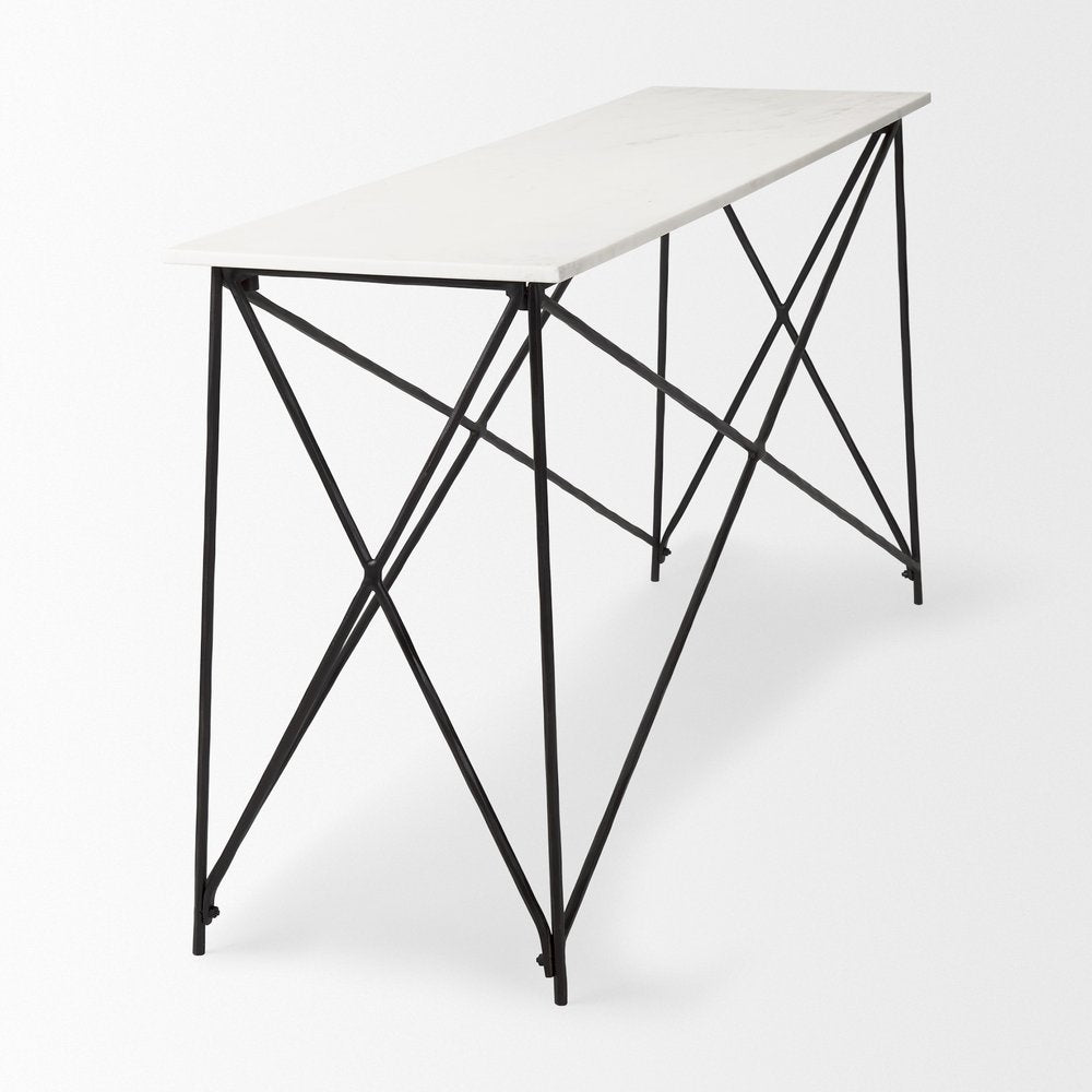 59" White and Black Genuine Marble and Metal Console Table — view 5