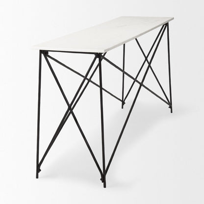 59" White and Black Genuine Marble and Metal Console Table HomeRoots