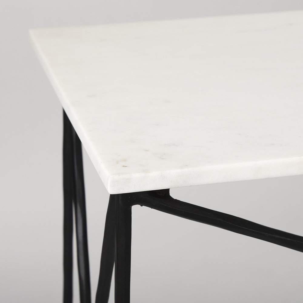 59" White and Black Genuine Marble and Metal Console Table — view 10