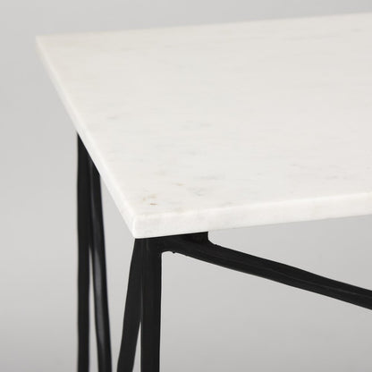 59" White and Black Genuine Marble and Metal Console Table HomeRoots