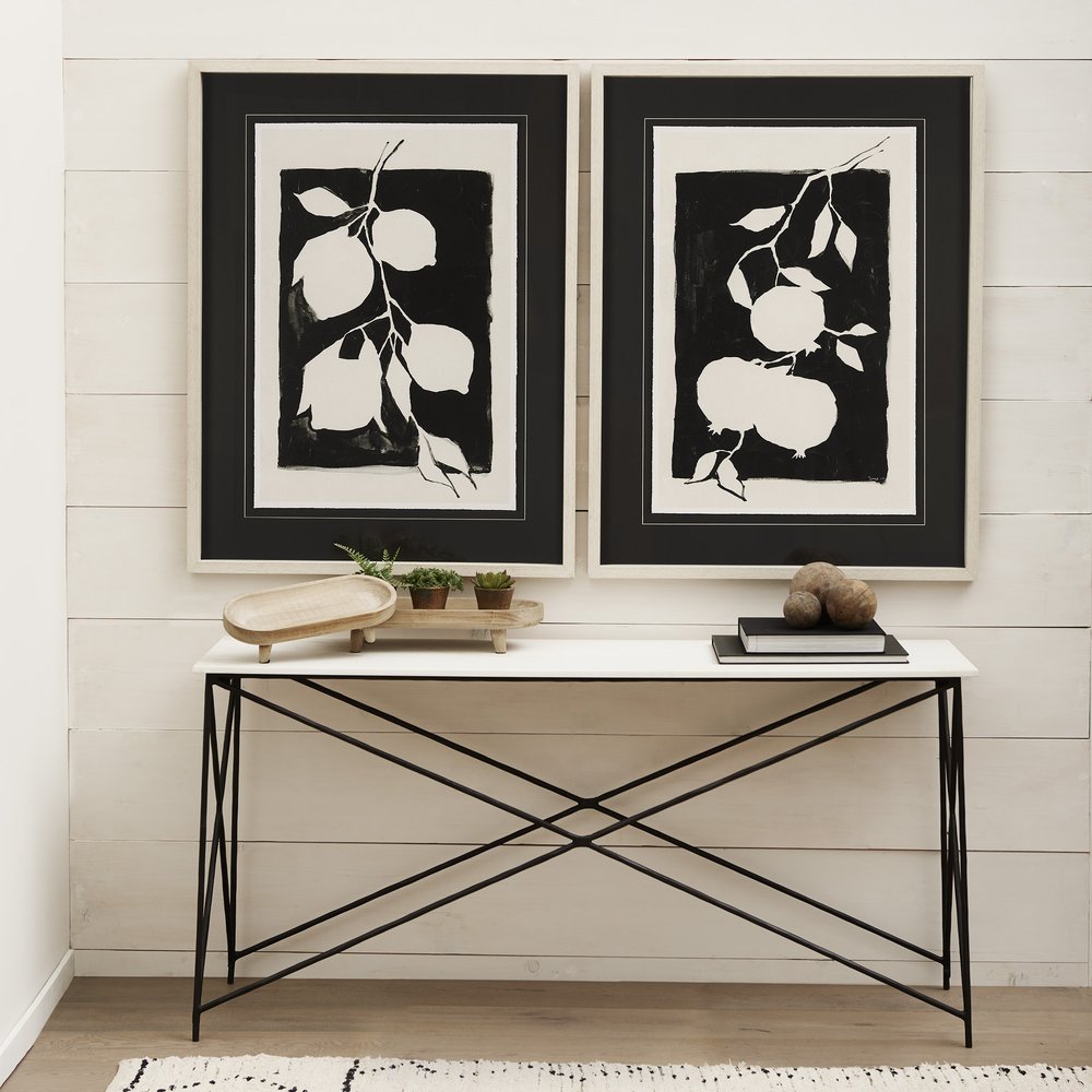 59" White and Black Genuine Marble and Metal Console Table HomeRoots