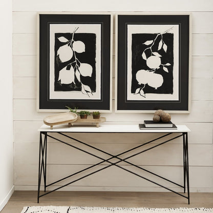 59" White and Black Genuine Marble and Metal Console Table HomeRoots