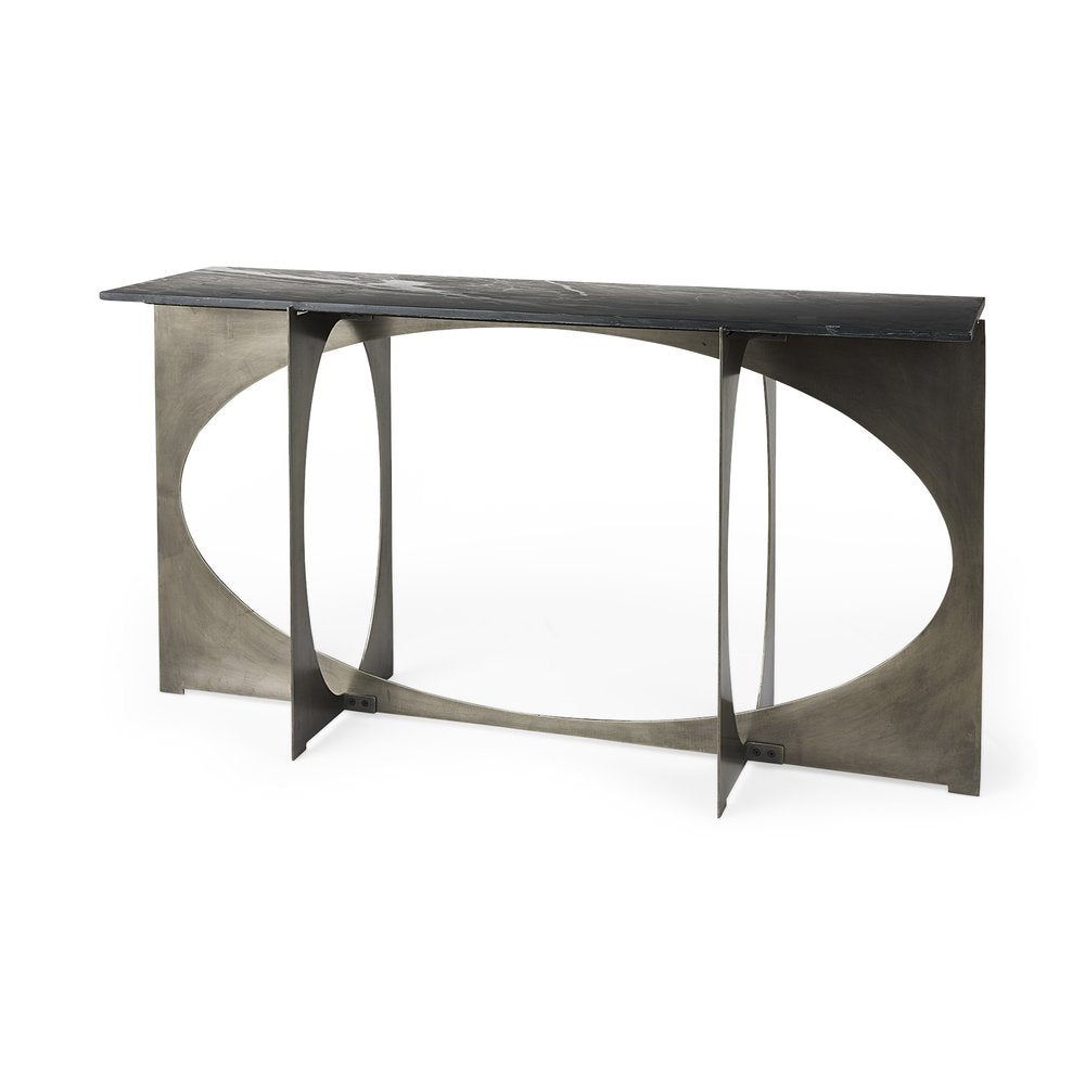 60" Black and Nickel Genuine Marble and Metal Frame Console Table HomeRoots