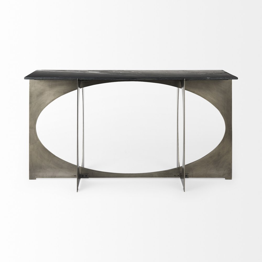 60" Black and Nickel Genuine Marble and Metal Frame Console Table HomeRoots