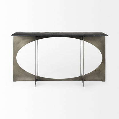 60" Black and Nickel Genuine Marble and Metal Frame Console Table HomeRoots