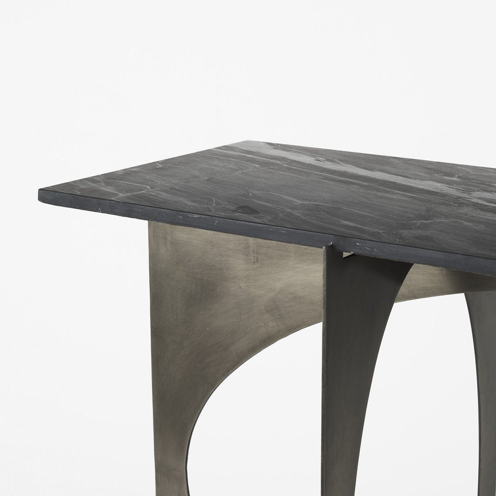 60" Black and Nickel Genuine Marble and Metal Frame Console Table — view 5