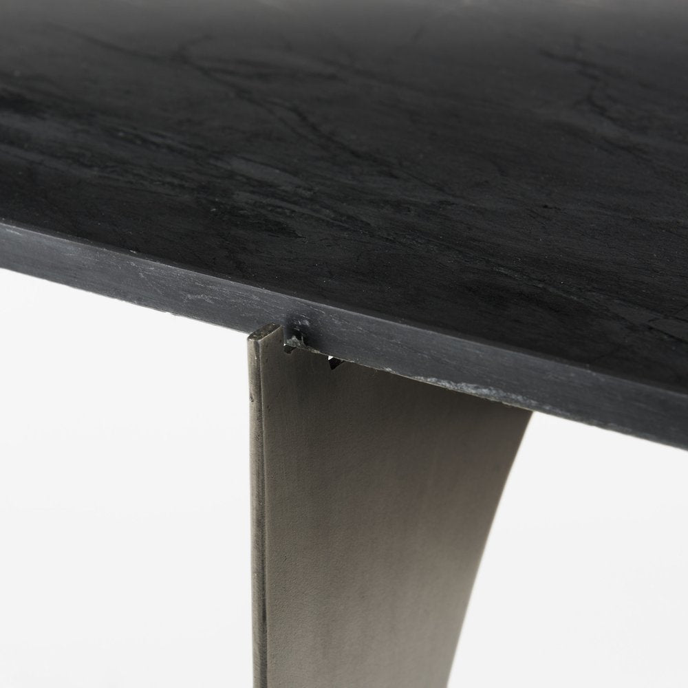 60" Black and Nickel Genuine Marble and Metal Frame Console Table — view 7