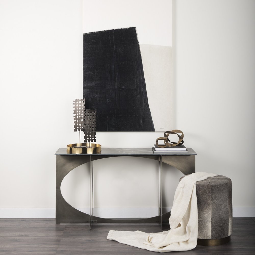 60" Black and Nickel Genuine Marble and Metal Frame Console Table — view 10