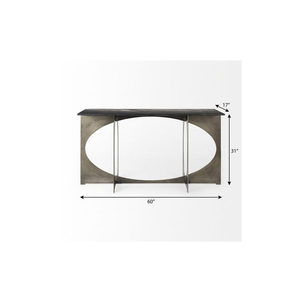 60" Black and Nickel Genuine Marble and Metal Frame Console Table — view 4