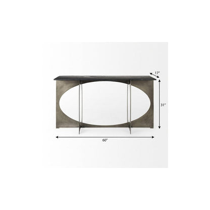 60" Black and Nickel Genuine Marble and Metal Frame Console Table HomeRoots