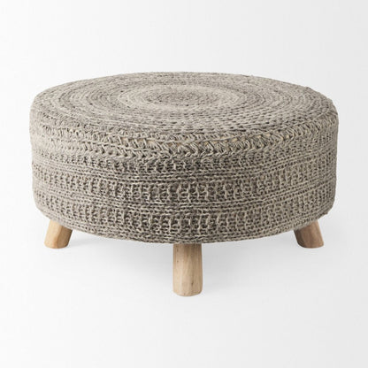 30" Dark Gray and Brown Wool Round Footstool HomeRoots