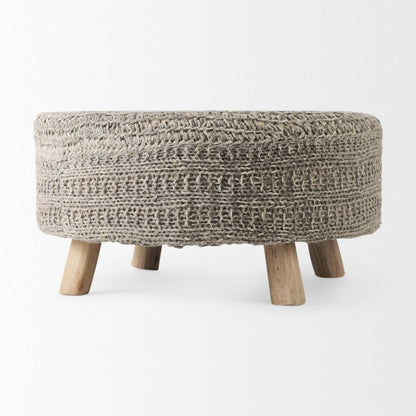 30" Dark Gray and Brown Wool Round Footstool HomeRoots