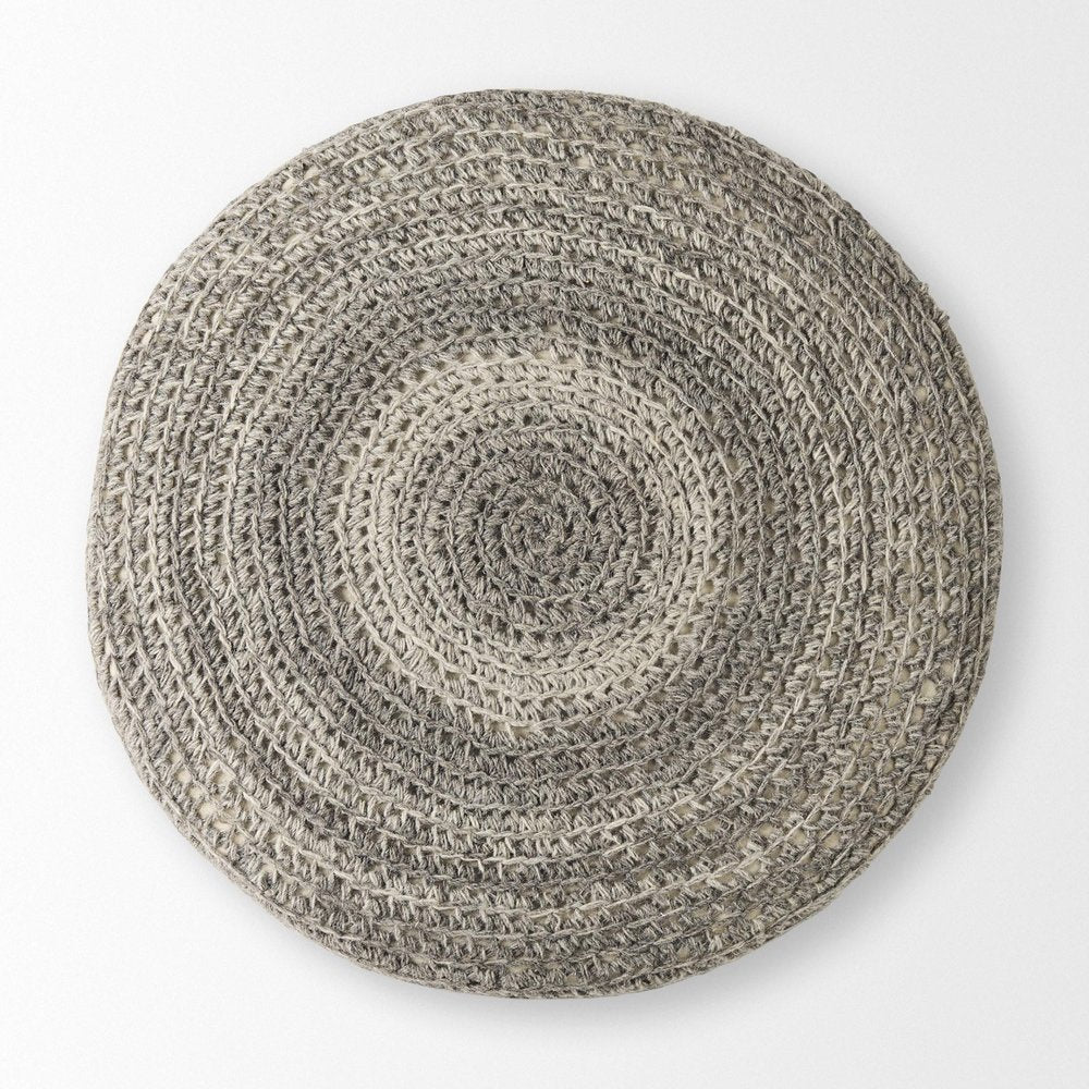 30" Dark Gray and Brown Wool Round Footstool HomeRoots
