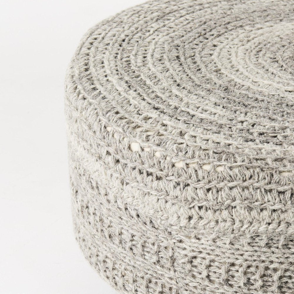 30" Dark Gray and Brown Wool Round Footstool — view 6