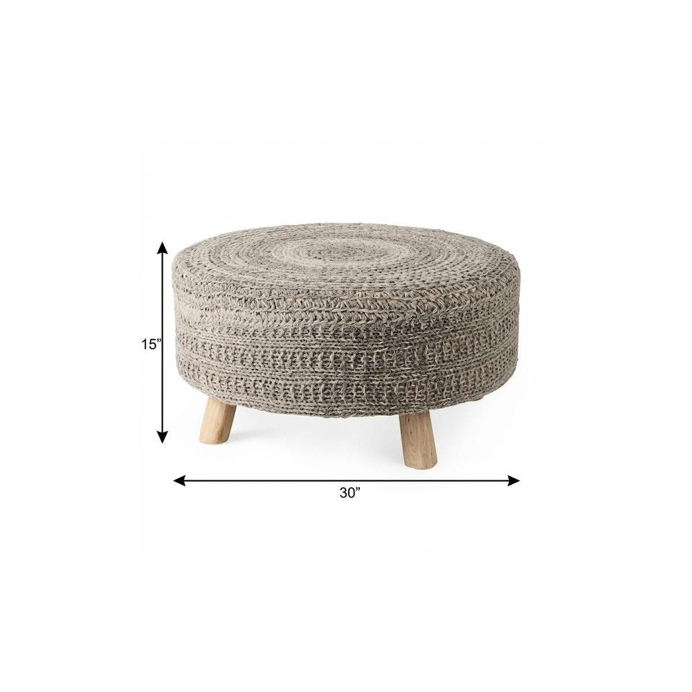 30" Dark Gray and Brown Wool Round Footstool HomeRoots