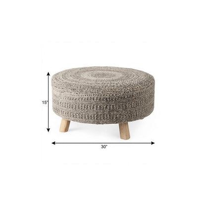 30" Dark Gray and Brown Wool Round Footstool HomeRoots