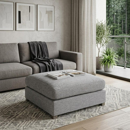 26" Gray and Brown Fabric Ottoman HomeRoots
