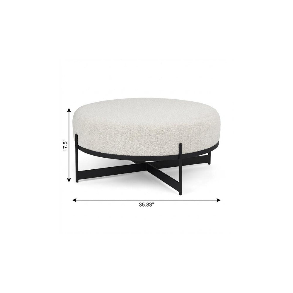 36" Cream and Black Fabric Round Pouf Ottoman HomeRoots
