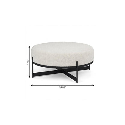 36" Cream and Black Fabric Round Pouf Ottoman HomeRoots