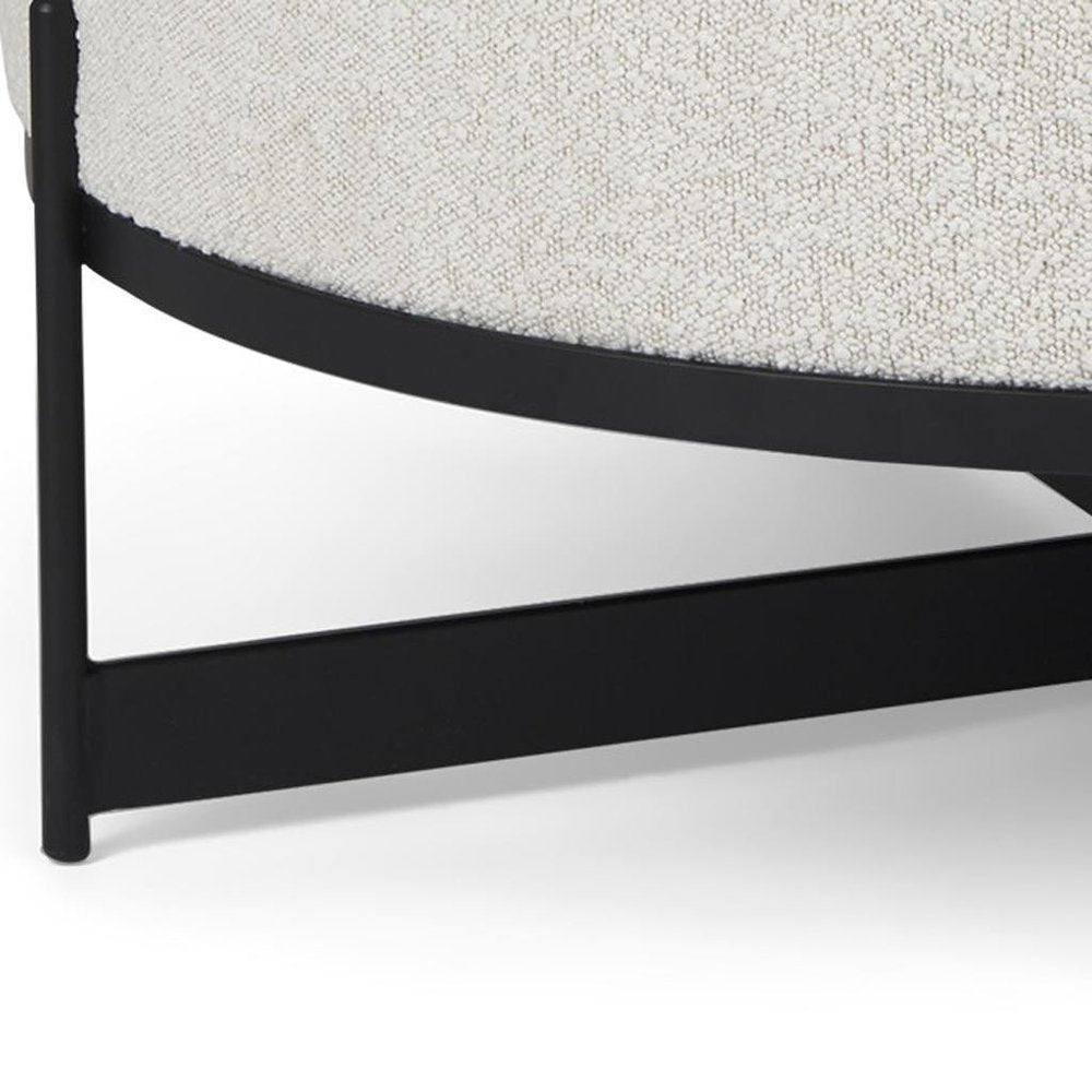 36" Cream and Black Fabric Round Pouf Ottoman — view 10