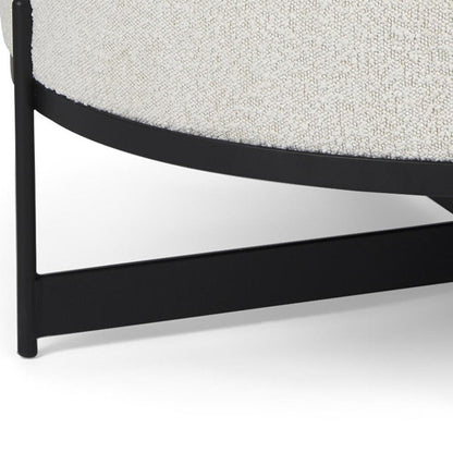 36" Cream and Black Fabric Round Pouf Ottoman