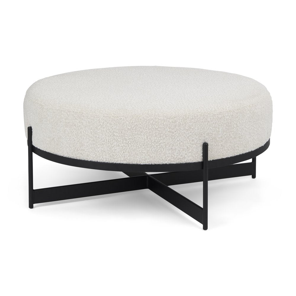 36" Cream and Black Fabric Round Pouf Ottoman HomeRoots