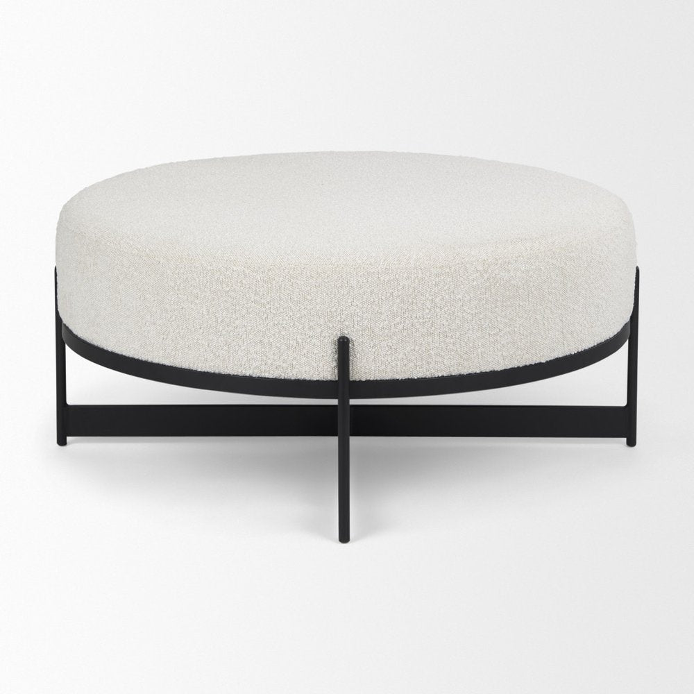36" Cream and Black Fabric Round Pouf Ottoman — view 3