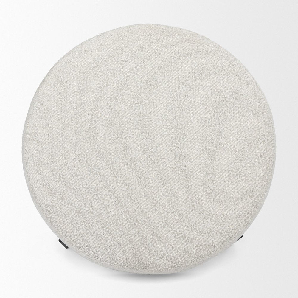 36" Cream and Black Fabric Round Pouf Ottoman HomeRoots