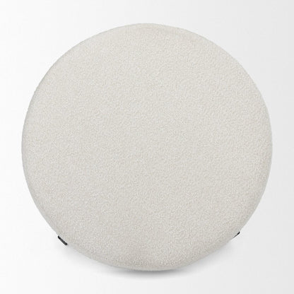 36" Cream and Black Fabric Round Pouf Ottoman HomeRoots