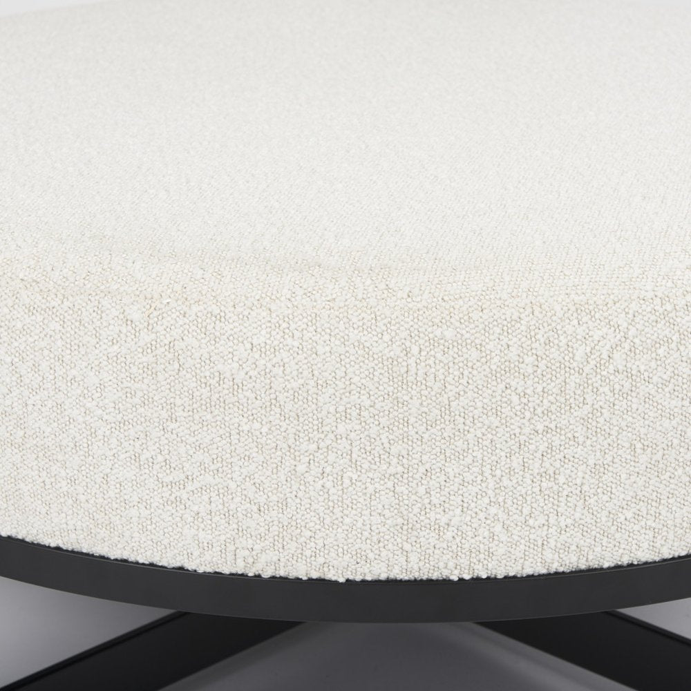 36" Cream and Black Fabric Round Pouf Ottoman — view 6
