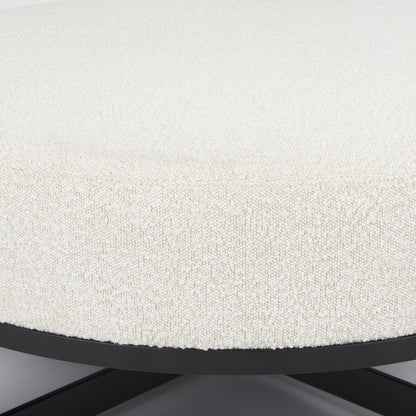 36" Cream and Black Fabric Round Pouf Ottoman HomeRoots