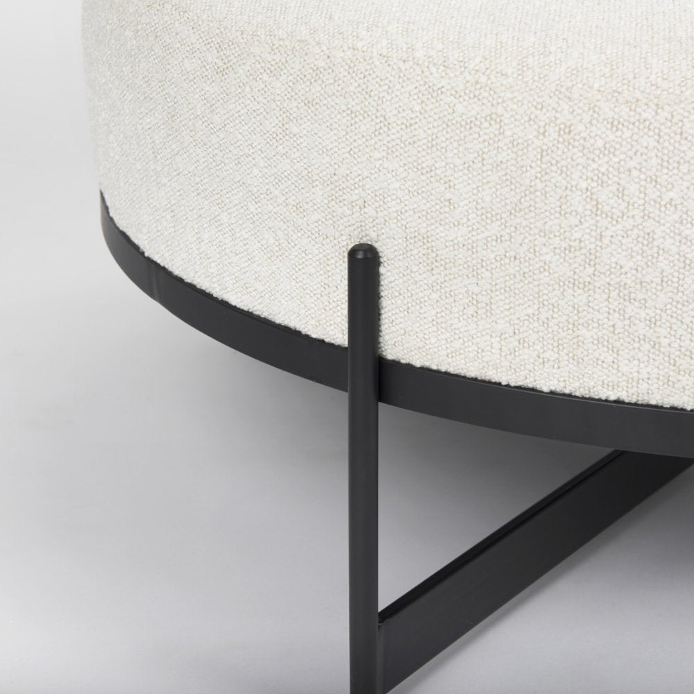 36" Cream and Black Fabric Round Pouf Ottoman HomeRoots