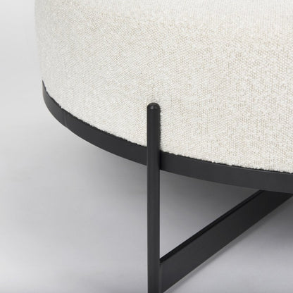 36" Cream and Black Fabric Round Pouf Ottoman HomeRoots