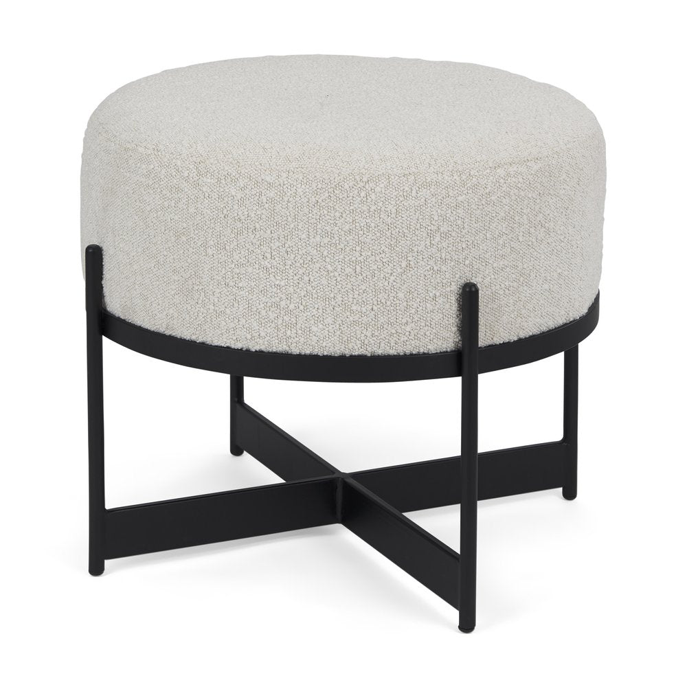 36" Cream and Black Fabric Round Pouf Ottoman HomeRoots