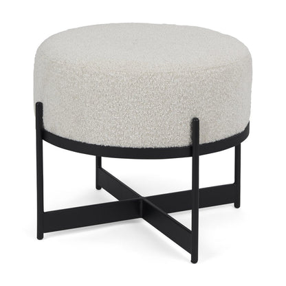 36" Cream and Black Fabric Round Pouf Ottoman HomeRoots