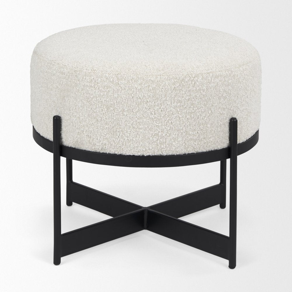 36" Cream and Black Fabric Round Pouf Ottoman — view 13