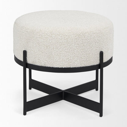 36" Cream and Black Fabric Round Pouf Ottoman HomeRoots