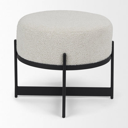 36" Cream and Black Fabric Round Pouf Ottoman HomeRoots