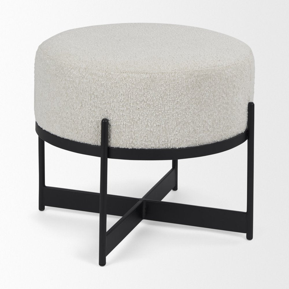36" Cream and Black Fabric Round Pouf Ottoman — view 15