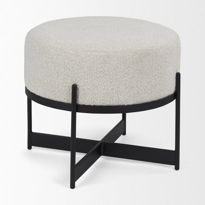 36" Cream and Black Fabric Round Pouf Ottoman HomeRoots