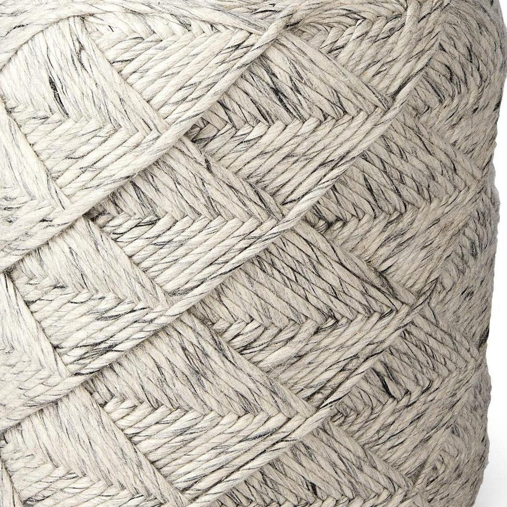 16" Beige and Gray Wool Chevron Round Pouf Ottoman HomeRoots