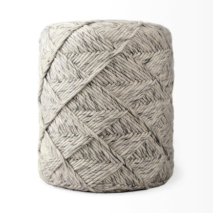 16" Beige and Gray Wool Chevron Round Pouf Ottoman HomeRoots