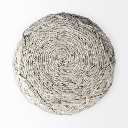 16" Beige and Gray Wool Chevron Round Pouf Ottoman HomeRoots