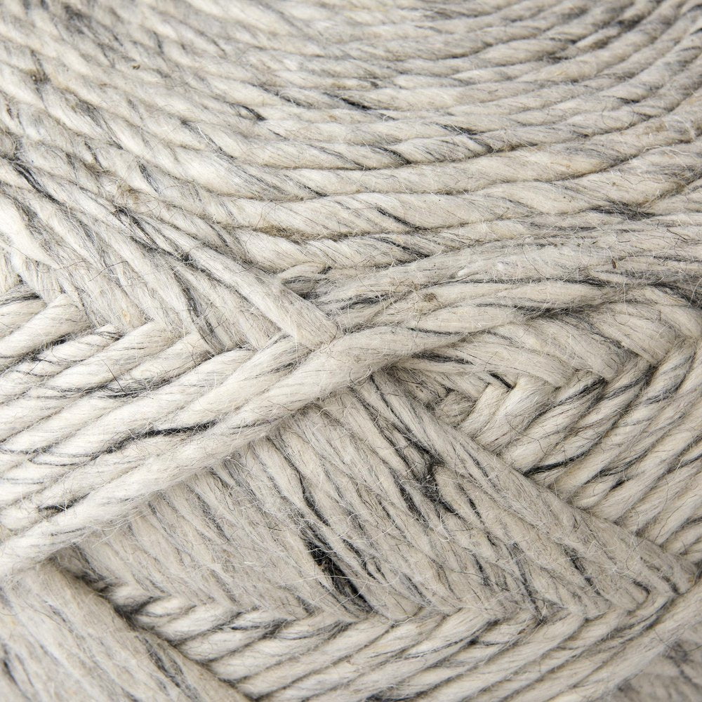 16" Beige and Gray Wool Chevron Round Pouf Ottoman — view 4