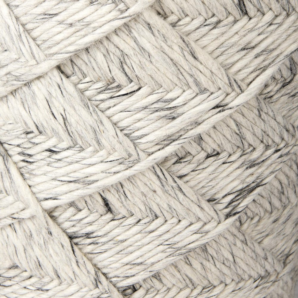 16" Beige and Gray Wool Chevron Round Pouf Ottoman HomeRoots