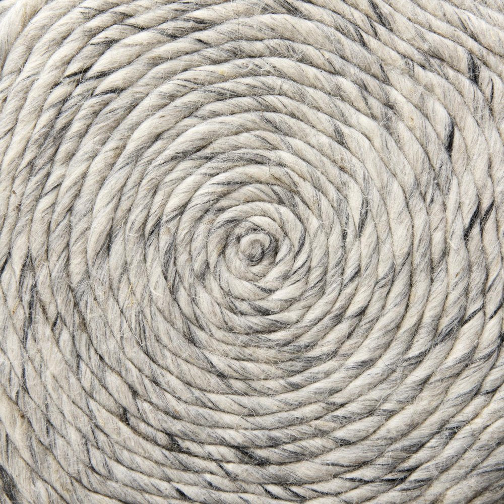 16" Beige and Gray Wool Chevron Round Pouf Ottoman — view 6